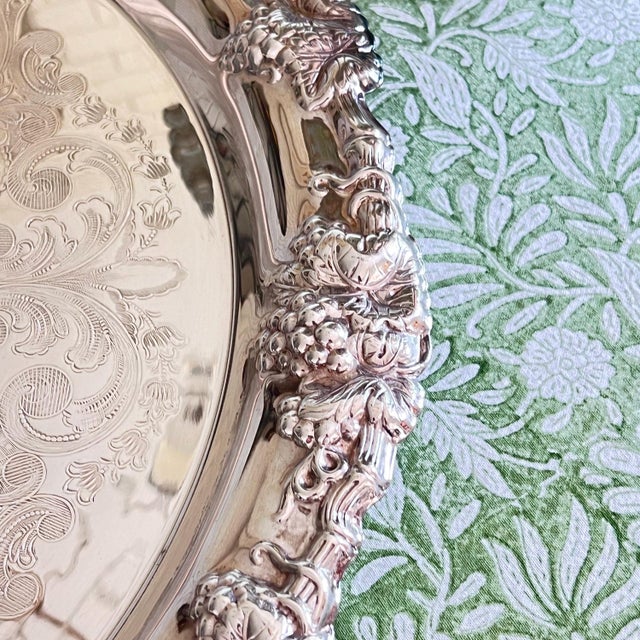 Gorham "Newport" silverplate punch bowl, tray and ladle with embossed design and grapevine rim // huge champagne bucket // wedding decor For Sale - Image 18 of 18