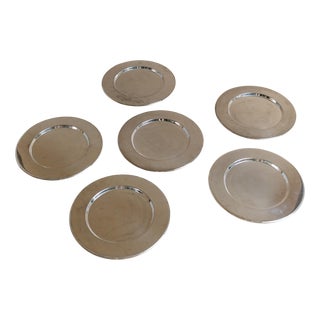 Large Vintage Silver-Plated Underplates or Plates, Italy, 1970s, Set of 6 For Sale