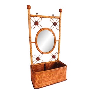 Vintage Bamboo and Rattan Wall Shelf For Sale