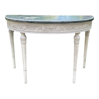 Louis XVI Style White Painted Demilune Style Marble Top Console For Sale