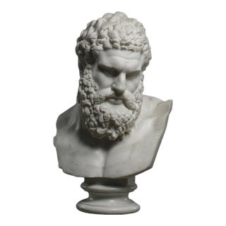 Hand-Carved Natural Marble Bust Sculpture – Bust of the Farnese Hercules For Sale