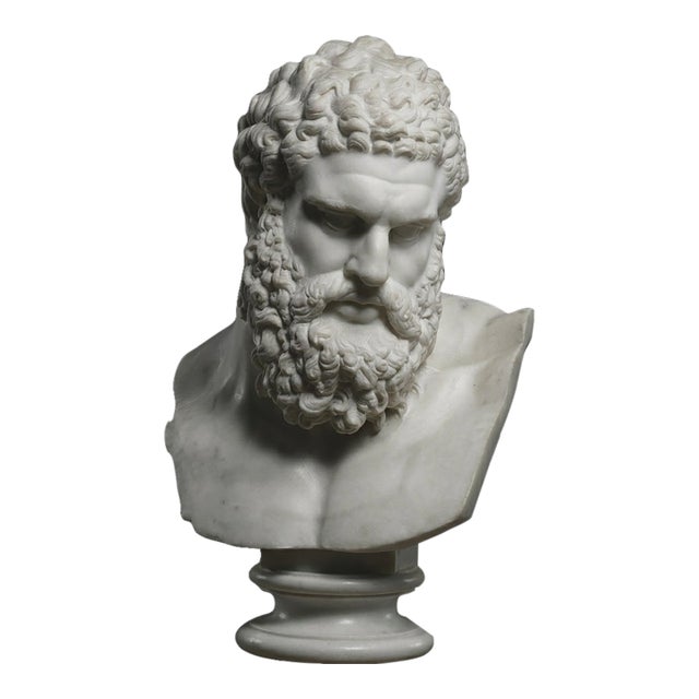 Hand-Carved Natural Marble Bust Sculpture – Bust of the Farnese Hercules For Sale