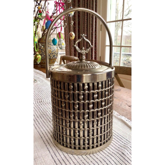 Godinger 1960s Mid Century Modern Silverplate Faux Bamboo Ice Bucket For Sale - Image 4 of 11