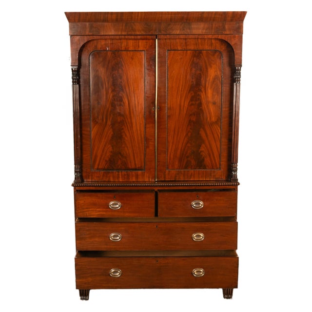 Antique 19thC Flame Mahogany Georgian Regency English Linen Press Chest 1800 For Sale - Image 13 of 16
