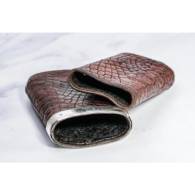 Metal Handsome English Antique Victorian Leather Sterling Silver Cigar Case Holder For Sale - Image 7 of 13