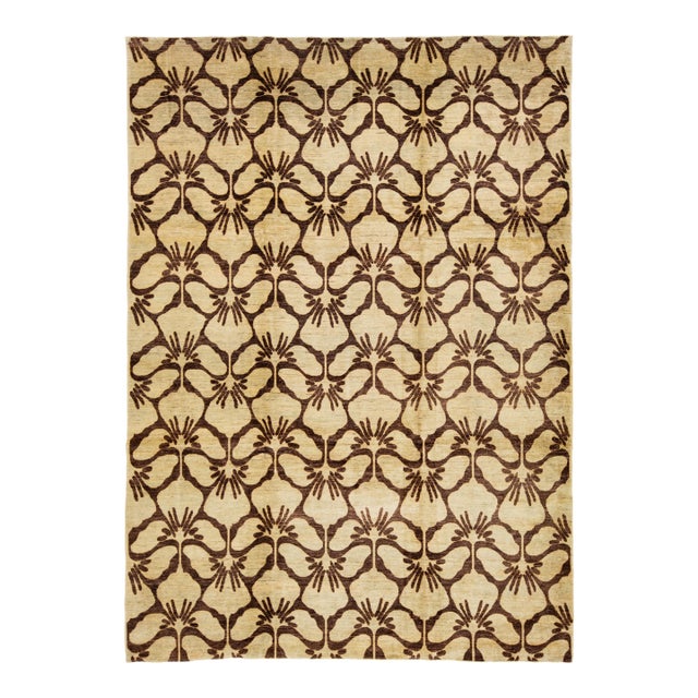Handmade Paki Peshawar Wool Rug With Allover Design in Brown For Sale