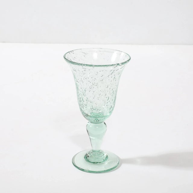 Mid-Century Modern La Verrerie De Biot Set of 6 Handblown Pale Aquamarine Stemmed Drinking Glasses For Sale - Image 3 of 12