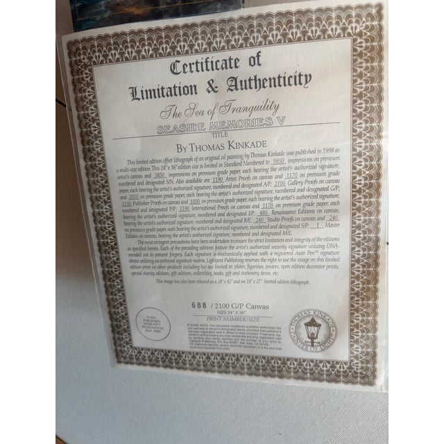 1990s Thomas Kinkade "Sea of Tranquility" Gallery Proof (G/P) Canvas – Rare Gold Seal For Sale - Image 11 of 12