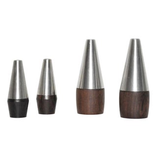Danish Modern Teak and Stainless Steel Salt and Pepper Shakers, 1960s, Set of 4 For Sale