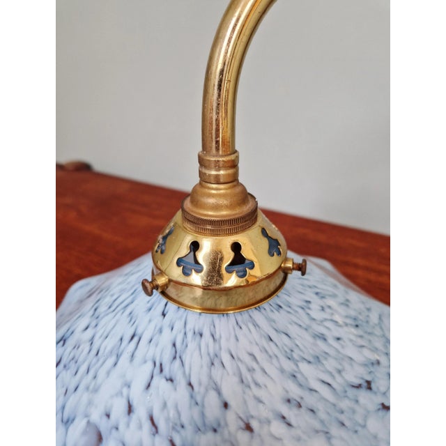 Swan Neck Wall Light in Brass and Blue Speckled Glass, 1930s For Sale - Image 4 of 12