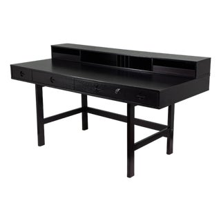 Refinished Ebonized Teak Flip Top Executive Desk Attr. Jens Quistgaard for Peter Løvig Nielsen For Sale