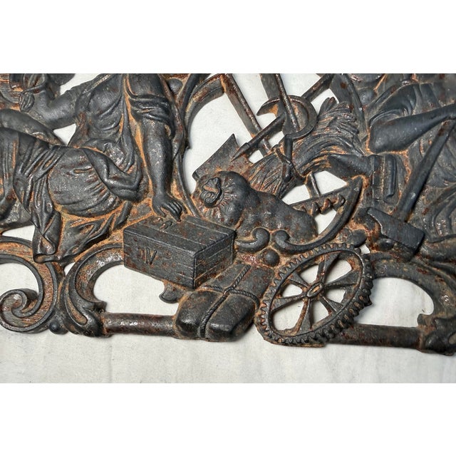 Black Antique Ornate 19th Century French Cast Iron Vulcan and Felicitas Wall Plaque For Sale - Image 8 of 12
