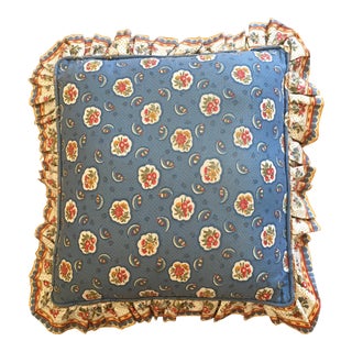 Vintage French Provincial Pierre Deux Traditional Coutry Blue Pillow For Sale