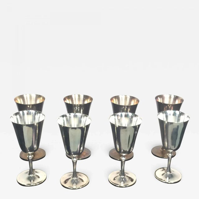 1970s Deuberti Modern Boxed Italian Silverplate Champagne and Wine Goblets - Set of 16 For Sale - Image 11 of 11