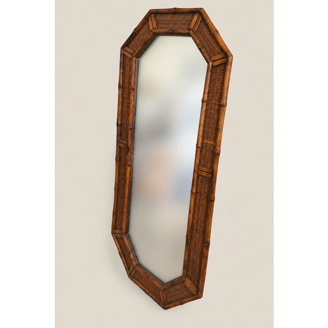 Chinoiserie American of Martinsville Vintage Coastal Large Faux Bamboo and Wicker Mirror For Sale - Image 3 of 6