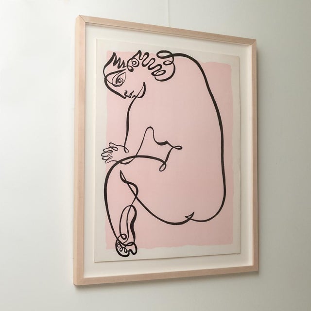 1960s Modern Figurative Female Line Serigraph Print by Jean Negulesco, Pink For Sale - Image 9 of 9