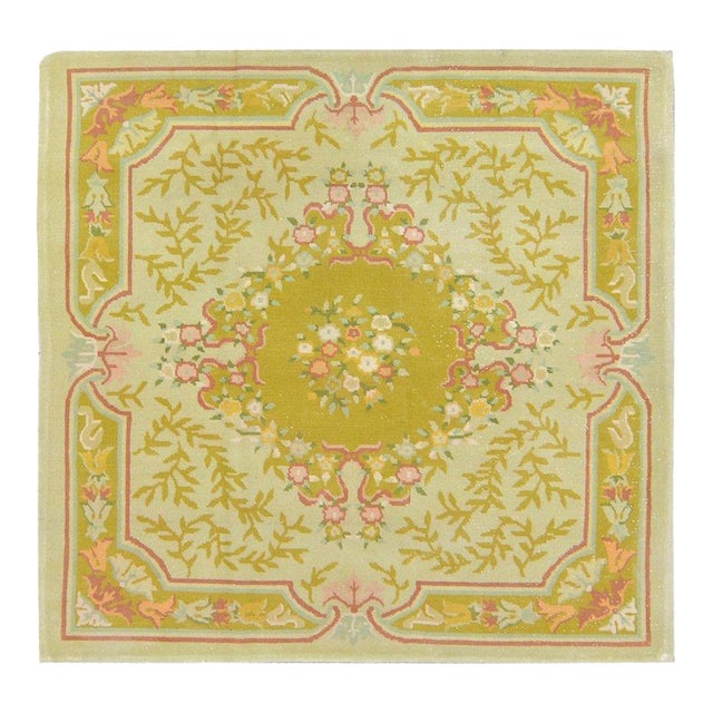 Vintage Chinese Art Deco Hand Knotted Wool Rug, 4'9x4'10 For Sale