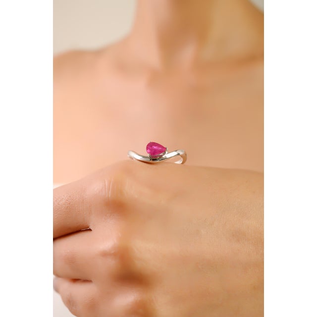 Ruby Red Handmade Pear Shaped Natural Ruby Wave Ring Size 6 in 14k Gold Christmas Gift For Sale - Image 8 of 14