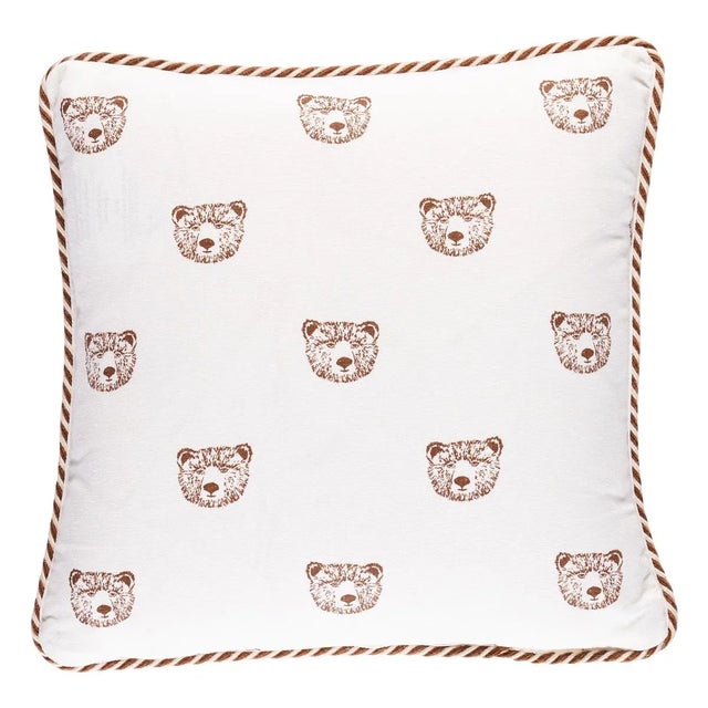 Contemporary Schumacher x Marie-Chantal Bear Print 16" Pillow in Ivory For Sale - Image 3 of 3