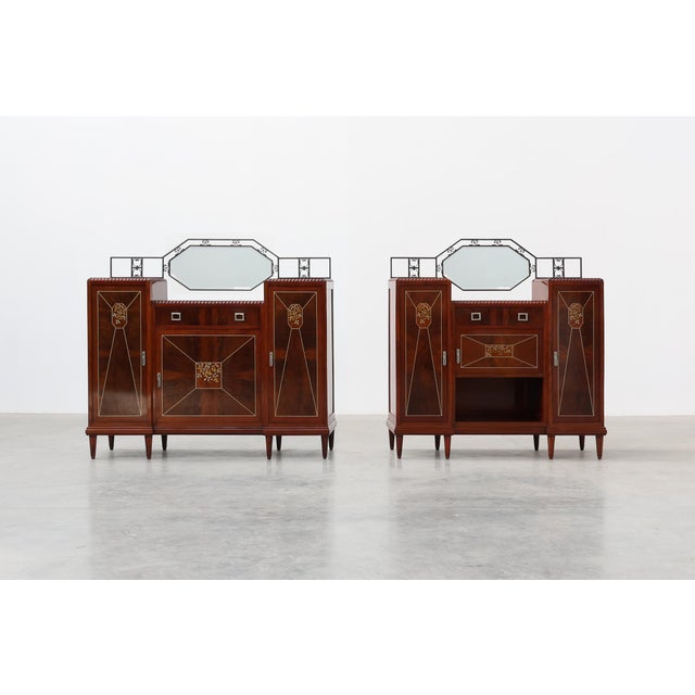 Art Deco Marquetry Cabinet with Wrought Iron Mirror Crest, Belgium, 1920s For Sale - Image 16 of 17