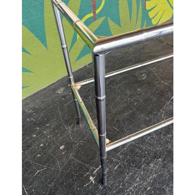 Postmod Chrome Faux Bamboo & Smoked Glass Console Table For Sale In Tampa - Image 6 of 11