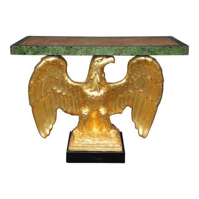 Fine Water Gilded George II Carved Walnut and Faux Marble Eagle Console Table For Sale