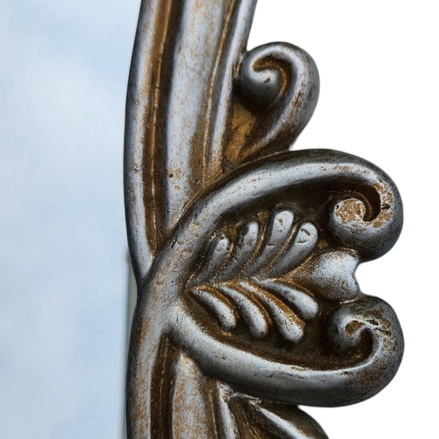 Late 20th Century Vintage Decoline Hand-Painted French Rococo Ornate Silver Gilt Wall Mirror For Sale - Image 5 of 6