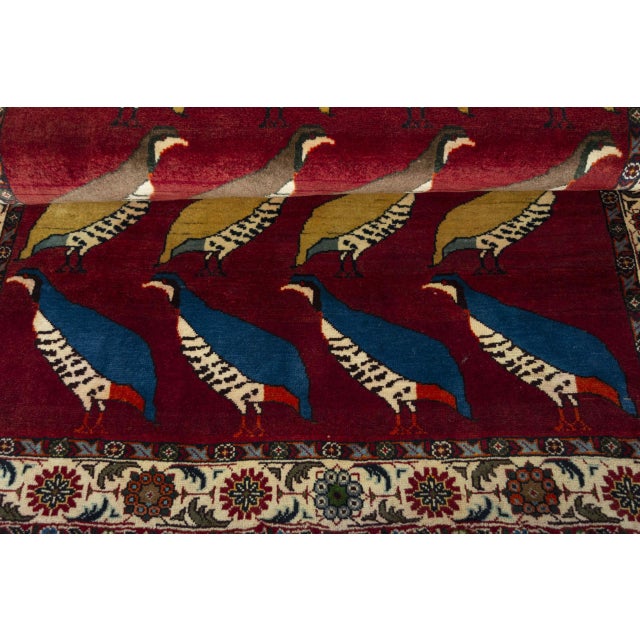 Red Hand-Knotted Gabbeh Nomad Rug with Bird Motif For Sale - Image 8 of 11