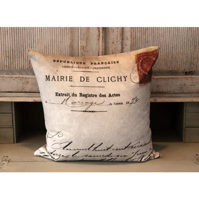Beige Paris Photo Pillow French Marriage Document Dated 1874 For Sale - Image 8 of 13