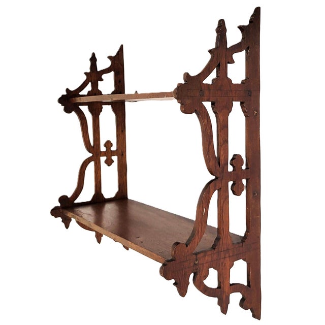 Antique American Mahogany Victorian Pierce Carved Wall Shelf 3 Tier Bookshelf For Sale - Image 4 of 8