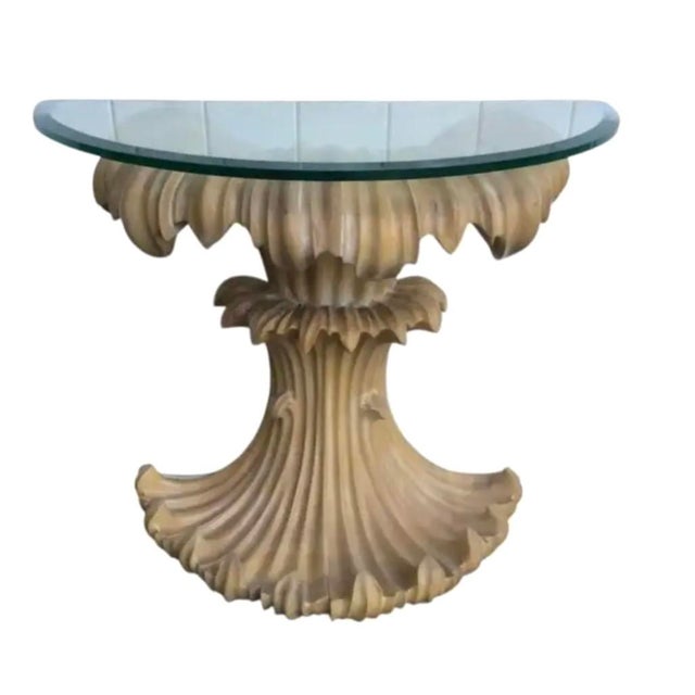 Mid-Century Glass Top Carved Wood Console Table For Sale In Tampa - Image 6 of 10