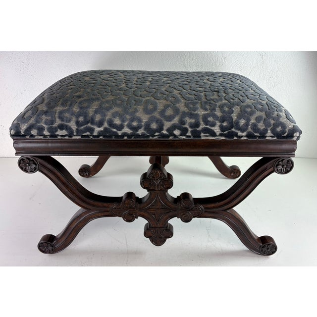 Vintage Newly Upholstered Spanish Renaissance Style Bench For Sale - Image 4 of 12
