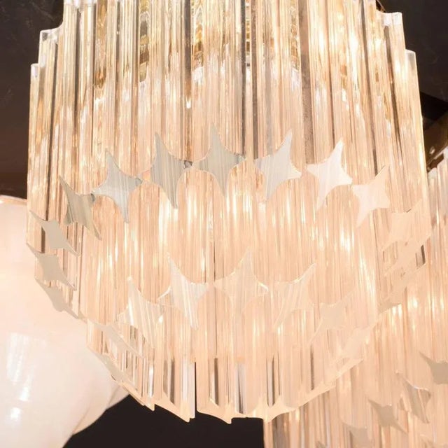 Mid-Century Modern Chic Murano Two-Tiered Camer Quadriedri Crystal and Brass Flush Mount Chandelier For Sale - Image 3 of 9