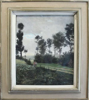 Early 20th Century "Country Road" Landscape Oil Painting by Jane Enders, Framed