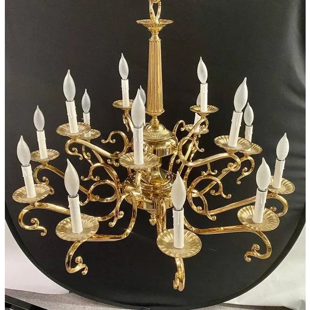 Victorian English Victorian Style Brass Chandelier, 15 Arms For Sale - Image 3 of 12