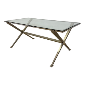 French Art Deco Revival Glass and Steel Coffee or Cocktail Table, 1970s - 1 of 2