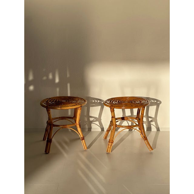 Vintage Rattan Stools, 1970s, Set of 2 For Sale - Image 6 of 10