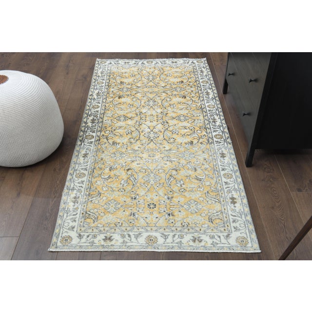 Vintage Turkish Hand-Knotted vintage rug is a semi-antique vintage runner rug.'70s Eastern region of Turkey's unique rug...