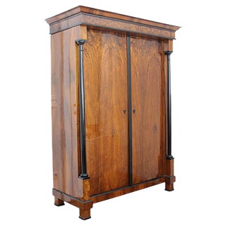 Biedermeier Armoire, Walnut Veneer and Full Columns, Austria, circa 1820 For Sale