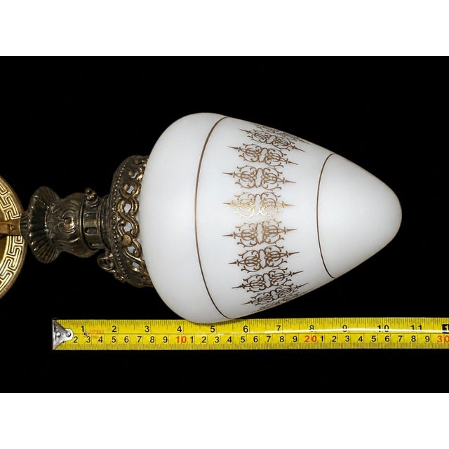 Victorian Vintage Hollywood Regency Hanging Swag Light Tear Drop Glass Shade Brass Fixture For Sale - Image 3 of 9