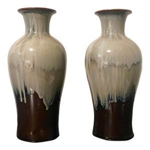 Pair of Ombre Flambé Glazed Chinese Porcelain Vases Circa 1940s