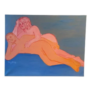 1970s Vintage Nude Figural Oil Painting by Molly Schiff