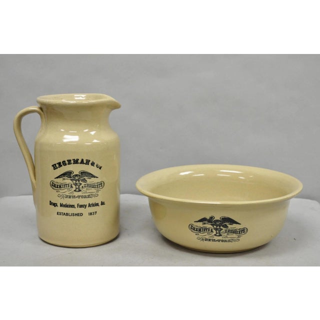 Hegeman & Co. Large Pitcher W Basin 1837 Stoneware Drugs Medicines Ny Apothecary For Sale In Philadelphia - Image 6 of 14