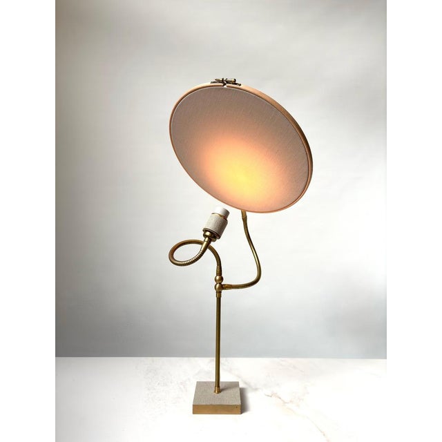 No. 32 table lamp by sander bottinga dimensions: d 31 cm x w 40 cm x h 140 cm materials: brass, wood, grey hand-painted...