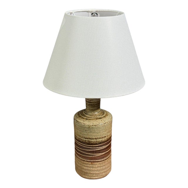 Tue Poulsen, Danish Mid-Century Modern, Table Lamp, Beige Ceramic, Denmark, 1950s A partially glazed stoneware table lamp...