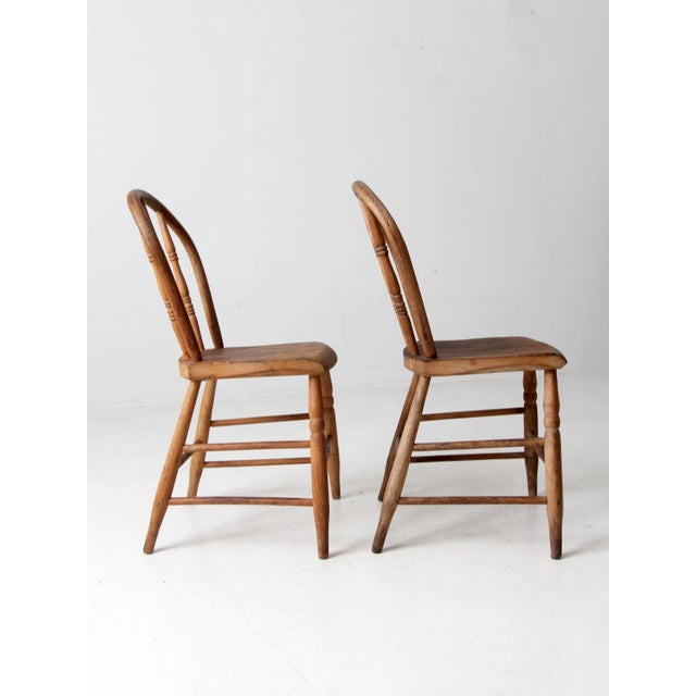Late 19th Century Antique Farmhouse Bow Back Dining Chairs Pair For Sale - Image 5 of 12