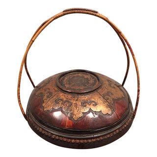 Antique Chinese Lidded Basket For Sale