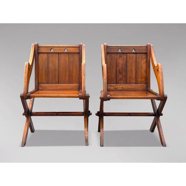 Pair of 19th Century Victorian Pitch Pine Glastonbury Armchairs *Lovely Colour and Patina – England, circa 1880* A...