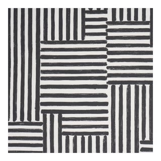 Schumacher Parson's Stripe Hand Print Fabric in Carbon For Sale