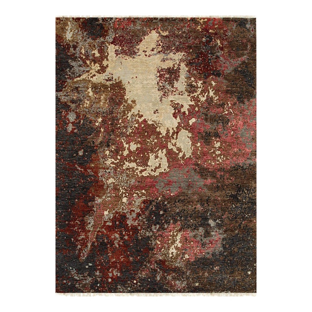 9x12 Lydia Lila Earthy Rustic Modern Hand Knotted Wool Abstraction Carpet Rug For Sale